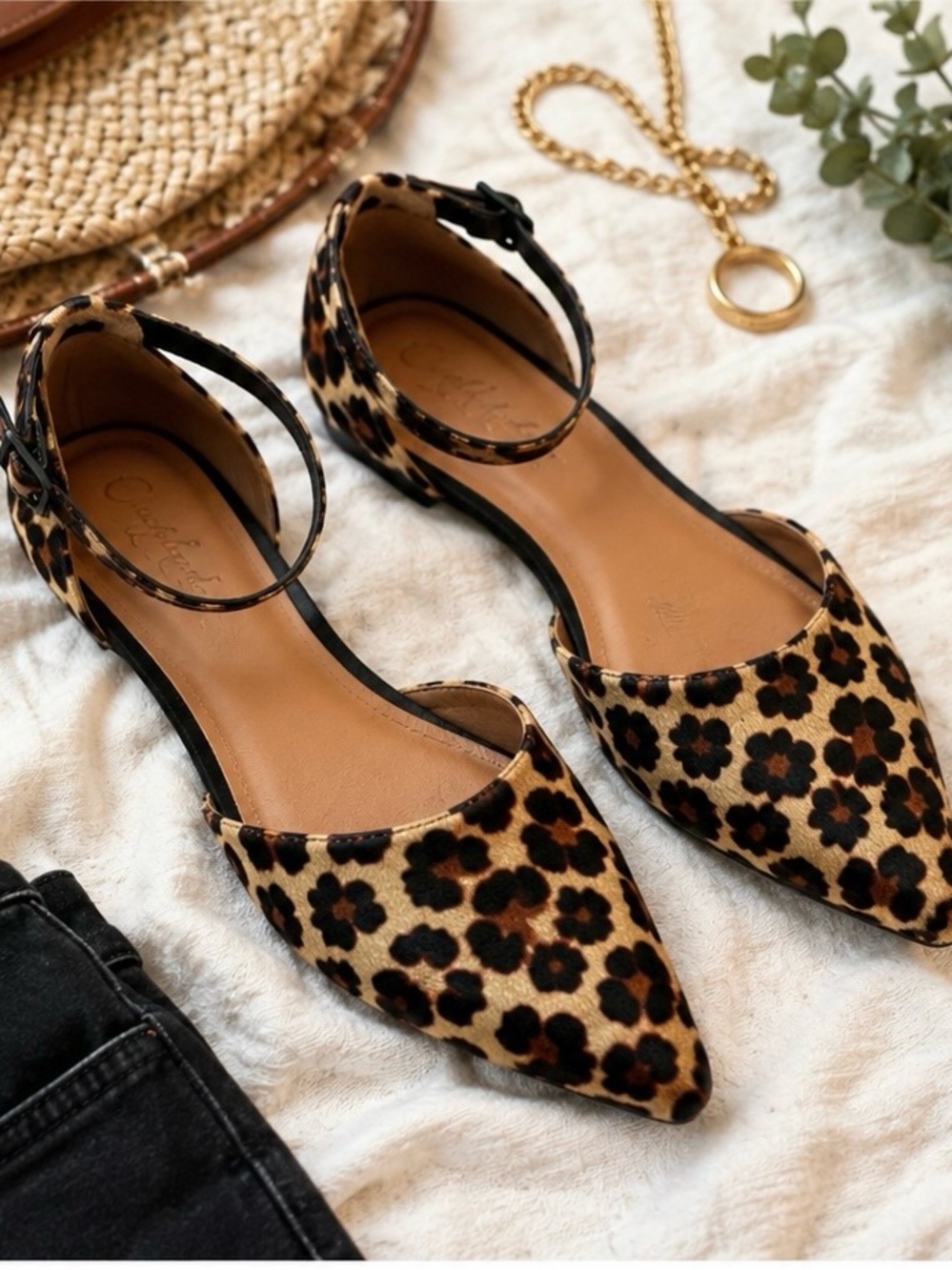Crown Vintage Evalinda Leopard Haircalf D’Orsay Flats Size 9